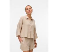 Hemdbluse VERO MODA "VMNATALI CROP SHIRT WVN NOOS", Damen, Gr. XS, silber (silber lining), Web, Obermaterial: 100% Baumwolle, unifarben, regular fit kurz, weit, Blusen Hemdbluse, Baumwolle, loose fit 