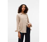 Hemdbluse VERO MODA "VMNATALI", Damen, Gr. S, beige (silber lining), Web, Obermaterial: 100% Baumwolle, unifarben, loose fit, Blusen Hemdbluse (93155637-S) silber lining