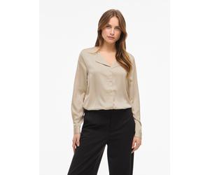 Hemdbluse VILA "VIELLETTE V-NECK L/S SATIN SHIRT - NOOS", Damen, Gr. 38, cement, Obermaterial: 100% Polyester, unifarben, regular fit normal, Blusen Hemdbluse (50978249-38) cement