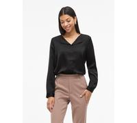 Hemdbluse VILA "VIELLETTE V-NECK L/S SATIN SHIRT - NOOS", Damen, Gr. 38, schwarz, Obermaterial: 100% Polyester, unifarben, regular fit normal, Blusen Hemdbluse (16925714-38)