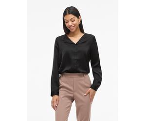 Hemdbluse VILA "VIELLETTE V-NECK L/S SATIN SHIRT - NOOS", Damen, Gr. 38, schwarz, Obermaterial: 100% Polyester, unifarben, regular fit normal, Blusen Hemdbluse (16925714-38) schwarz