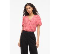 Hemdbluse VILA "VIGRACE V-NECK S/S SHIRT - NOOS", Damen, Gr. 34, hibiscus aop:dot sandshell, Obermaterial: 100% Viskose, bedruckt, regular fit normal, Blusen Hemdbluse (46102704-34)