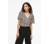 Hemdbluse VILA "VIGRACE V-NECK S/S SHIRT - NOOS", Damen, Gr. 34, sandshell aop:dot schwarz beauty, Obermaterial: 100% Viskose, bedruckt, regular fit normal, Blusen Hemdbluse (96528742-34) sandshell ao