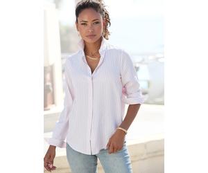 Hemdbluse VIVANCE "aus bügelfreier Strukturware", Damen, Gr. 42, rosa (creme, rose gestreift), Web, Obermaterial: 52% Viskose, 48% Polyester, gestreift, figurumspielend hüftlang, Rundhals, 1-Knopf-Man
