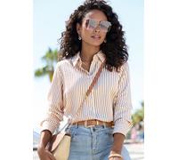 Hemdbluse VIVANCE, Damen, Gr. 38, creme, sand gestreift, Web, Obermaterial: 52% Viskose, 48% Polyester, gestreift, figurumspielend hüftlang, Rundhals, 1-Knopf-Manschette, Blusen Hemdbluse, mit Streife