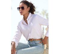 Hemdbluse VIVANCE, Damen, Gr. 38, rosa (creme, rose gestreift), Web, Obermaterial: 52% Viskose, 48% Polyester, gestreift, figurumspielend hüftlang, Rundhals, 1-Knopf-Manschette, Blusen Hemdbluse, aus 