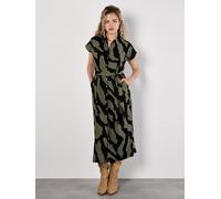 Hemdblusenkleid APRICOT "Hemdblusenkleid", Damen, Gr. XS (34), N-Gr, grün (khaki), gewebt, Obermaterial: 87% Viskose CV. 13% Polyamid PA., normal, V-Ausschnitt, Flügelärmel Gerade, Kleider, mit Zebrad