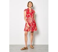 Hemdblusenkleid APRICOT "Hemdblusenkleid", Damen, Gr. XS (34), N-Gr, rot, gewebt, Obermaterial: 81% Viskose CV. 19% Leinen LI., bedruckt, normal, Puffärmel, Kleider, mit tropischem Blattmuster (777503