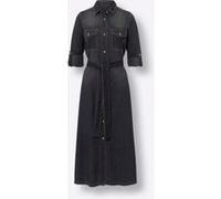 Jeanskleid HEINE "Jeans-Kleid", Damen, Gr. 42, Normalgrößen, schwarz (schwarz, denim), Denim/Jeans, 100% Baumwolle, unifarben, lang, Rundhals, Kleider (11586006-42) schwarz, denim