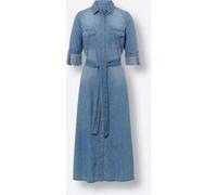 Jeanskleid HEINE "Jeans-Kleid", Damen, Gr. 48, Normalgrößen, blau (blau, bleached), Denim/Jeans, 100% Baumwolle, unifarben, lang, Rundhals, Kleider, Topseller (25962417-48) blau, bleached