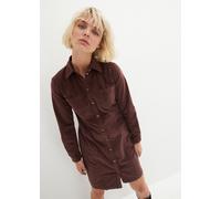 Hemdblusenkleid BONPRIX, Damen, Gr. 38, N-Gr, braun (terrabraun), Cord, Obermaterial: 98% Baumwolle, 2% Elasthan, unifarben, bequem kniefrei, Manschette, Kleider, für Alltag, aus Baumwolle und Elastha