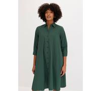 Hemdblusenkleid BONPRIX, Damen, Gr. 44, N-Gr, grün (schattengrün), Obermaterial: 61% Baumwolle, 34% Polyester, 5% Elasthan, A-Linie, Kleider, A-Linien-Passform, 3/4-Ärmel, mit Hemdblusenkragen (900121