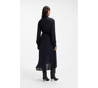 Hemdblusenkleid BOSS ORANGE "Dristella Premium Damenmode", Damen, Gr. 38, N-Gr, schwarz (dunkelblau 408), Web, Obermaterial: 100% Viskose, unifarben, Midi, 2-Knopf-Manschette, Kleider, aus Crêpe de Ch