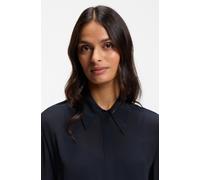 Hemdblusenkleid BOSS ORANGE "Dristella Premium Damenmode", Damen, Gr. 46, N-Gr, schwarz (dunkelblau 408), Web, Obermaterial: 100% Viskose, unifarben, Midi, 2-Knopf-Manschette, Kleider, aus Crêpe de Ch