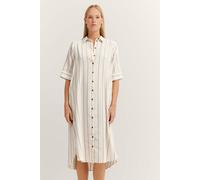 Hemdblusenkleid BUGATTI, Damen, Gr. 40, Normalgrößen, 60, taupe, 56% Leinen, 28% Polyester, 14% Viskose, 2% Elasthan, gestreift, normal, Halbarm, Kleider, aus Leinen-Mix (16303953-40) 60, taupe