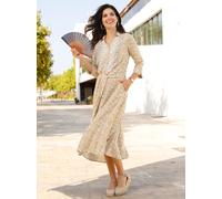 Hemdblusenkleid CLASSIC BASICS "Hemdblusenkleid", Damen, Gr. 26, Kurzgrößen, ecru, camel, bedruckt, 100% Viskose, bedruckt, ethno, gemustert, mehrfarbig, wadenlang, Kleider (25046344-26) ecru, camel, 