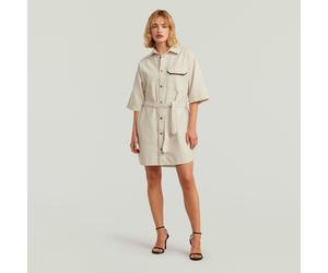 Hemdblusenkleid G-STAR "Belted Army Shirt Dress Short Sleeve Wmn", Damen, Gr. L, N-Gr, weißbait gd, Web, Obermaterial: 100% Baumwolle, unifarben, tailliert kniefrei, weit abgesteppte Kante, Kleider, m