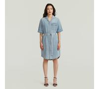 Hemdblusenkleid G-STAR "Belted Shirt Dress ss wmn", Damen, Gr. M (38), N-Gr, vintage mirage, Web, Obermaterial: 100% Baumwolle, unifarben, regular fit knieumspielend, abgesteppt, Kleider, mit Tailleng