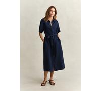 Hemdblusenkleid GANT "LINEN", Damen, Gr. 36, N-Gr, evening blau, Web, Obermaterial: 100% Leinen, unifarben, regular fit wadenlang, Rundhals, eingesetzt gerader Abschluss, Kleider, Regular fit mit Bind