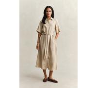 Hemdblusenkleid GANT "LINEN", Damen, Gr. 38, N-Gr, oat beige, Web, Obermaterial: 100% Leinen, unifarben, regular fit wadenlang, Rundhals, eingesetzt gerader Abschluss, Kleider, Regular fit mit Bindegü