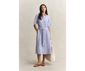 Hemdblusenkleid GANT "STRIPED LINEN", Damen, Gr. 38, N-Gr, royal blau, Web, Obermaterial: 100% Leinen, gestreift, regular fit wadenlang, Rundhals, eingesetzt gerader Abschluss, Kleider, Regular fit mi