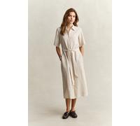 Hemdblusenkleid GANT "STRIPED LINEN", Damen, Gr. 46, N-Gr, beige (oat beige), Web, Obermaterial: 100% Leinen, gestreift, regular fit wadenlang, Rundhals, eingesetzt gerader Abschluss, Kleider, Regular