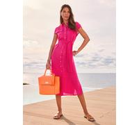 Hemdblusenkleid HEINE "Kleid", Damen, Gr. 42, Normalgrößen, pink, Web, 100% Leinen, unifarben, wadenlang, Kleider (69997350-42) pink