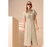 Hemdblusenkleid HEINE "Kleid", Damen, Gr. 42, Normalgrößen, sand, meliert, 55% Leinen, 45% Baumwolle, unifarben, lang, V-Ausschnitt, Kleider (76072559-42) sand, meliert