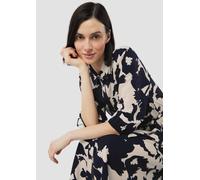 Hemdblusenkleid in Midilänge mit Bindegürtel blau|creme 36