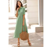 Hemdblusenkleid INSPIRATIONEN "Kleid", Damen, Gr. 46, Normalgrößen, grün (eucalyptus), Web, 55% Leinen, 45% Baumwolle, unifarben, wadenlang, Kleider (61514445-46) eucalyptus