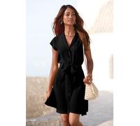Hemdblusenkleid LASCANA, Damen, Gr. 36, N-Gr, schwarz, Web, Obermaterial: 58% Viskose, 28% Baumwolle, 14% Leinen, unifarben, figurumspielend kurz, V-Ausschnitt, Kleider, aus Leinenmix (19380619-36) sc