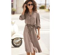 Hemdblusenkleid LASCANA, Damen, Gr. 36, N-Gr, blau (taupe), Kleider, in lockerer Passform, elegantes Sommerkleid, Midikleid (33555011-36) taupe