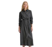 Hemdblusenkleid MARC O'POLO "aus Baumwoll-Chambray", Damen, Gr. 40, Normalgrößen, Langarm, grau (dunkelblau), Obermaterial: 100% Baumwolle, unifarben, regular fit wadenlang, Doppelmanschette, Kleider