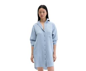 Hemdblusenkleid MARC O'POLO "aus LENZING™ ECOVERO™", Damen, Gr. 40, Normalgrößen, Langarm, blau (medium blau), Obermaterial: 83% Viskose, 17% Polyamid, gestreift, regular fit kurz, Manschette, Kleider