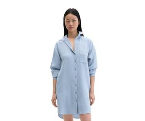 Hemdblusenkleid MARC O'POLO "aus LENZING™ ECOVERO™", Damen, Gr. 46, Normalgrößen, medium blau, Obermaterial: 83% Viskose, 17% Polyamid, gestreift, regular fit kurz, Manschette, Kleider (77004042-46) m