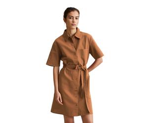 Hemdblusenkleid MARC O'POLO DENIM "aus Leinen-Baumwolle-Mix", Damen, Gr. L, Normalgrößen, melted chocolate, Obermaterial: 53% Leinen, 47% Baumwolle, unifarben, relaxed fit knielang, normaler Saum, Kle