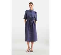 Hemdblusenkleid mit Stickerei und Taillengürtel aus 100% Leinen Blau 40 (60.853295-0017-40)