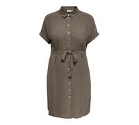 Hemdblusenkleid ONLY CARMAKOMA "CARMETTA S/S V-NECK SH DRESS WVN NOOS", Damen, Gr. 42, N-Gr, walnut, Web, Obermaterial: 100% Polyester, unifarben, kurz, Kleider, Sommerkleid mit Kurzarm, Taillen-Binde