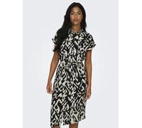 Hemdblusenkleid ONLY "ONLHANNOVER S/S SHIRT DRESS NOOS WVN", Damen, Gr. 36 (S), N-Gr, beige (birch aop:schwarz graphic), Web, Obermaterial: 100% Polyester, gemustert, Kleider, Sommerkleid (32477351-36