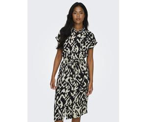 Hemdblusenkleid ONLY "ONLHANNOVER S/S SHIRT DRESS NOOS WVN", Damen, Gr. 38 (M), N-Gr, beige (birch aop:schwarz graphic), Web, Obermaterial: 100% Polyester, gemustert, Kleider, Sommerkleid (32477351-38
