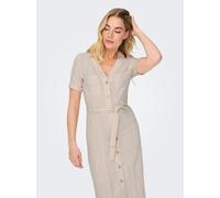 Hemdblusenkleid ONLY "ONLSIESTA SS LIN BL SHIRT DRESS PNT NOOS", Damen, Gr. S, N-Gr, moonbeam, Web, Obermaterial: 80% Viskose, 20% Leinen, unifarben, regular fit wadenlang, V-Ausschnitt, mit Umschlag,