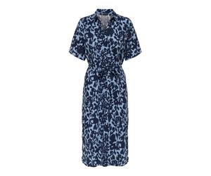 Hemdblusenkleid ONLY "ONLYASMIN S/S SHIRT DRESS WVN NOOS", Damen, Gr. M, N-Gr, serenity print:tania flower dressblau, Web, Obermaterial: 100% Viskose, bedruckt, regular fit Midi, Rundhals, Kleider (15