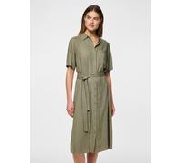 Hemdblusenkleid PIECES "PCPIA 2/4 MIDI SHIRT DRESS WVN NOOS", Damen, Gr. XL, N-Gr, deep lichen grün, Web, Obermaterial: 70% Viskose, 30% Leinen, unifarben, regular fit wadenlang, Kleider Hemdblusenkle