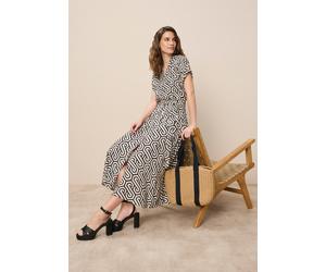 Hemdblusenkleid TAMARIS, Damen, Gr. 38, N-Gr, schwarz (schwarz sand), Web, Obermaterial: 100% Viskose, gemustert, tailliert ca. Mitte Wade, V-Ausschnitt, Kleider, aus Viskose, für Frühling und Sommer,