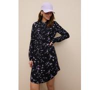 Hemdblusenkleid TAMARIS "mit figurbetonter Passform", Damen, Gr. 38, N-Gr, schwarz (schwarz lila), Web, Obermaterial: 100% Viskose, geblümt, figurumspielend kurz, 1-Knopf-Manschette krempelbar, Kleide