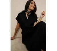 Hemdblusenkleid TAMARIS "mit tailliertem Bindegürtel", Damen, Gr. 34, N-Gr, schwarz, Web, Obermaterial: 100% Viskose, unifarben, tailliert ca. Mitte Wade, V-Ausschnitt, Umschlagsaum, Kleider, aus gewe