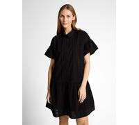 Hemdblusenkleid TOM TAILOR DENIM, Damen, Gr. XXL, N-Gr, deep schwarz, Web, Obermaterial: 100% Baumwolle. Futter: 100% Viskose, unifarben, normal, Rundhals, Trompetenärmel, Kleider, Sommerkleid mit Häk