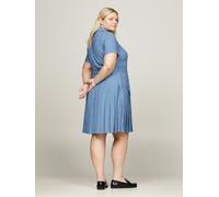 Hemdblusenkleid TOMMY HILFIGER CURVE "CRV FOULARD PLEATED SHIRTDRESS", Damen, Gr. 48, N-Gr, blau (rauchbl bedr), Web, Obermaterial: 100% Polyester, bedruckt, regular fit, Kleider Hemdblusenkleid, Groß