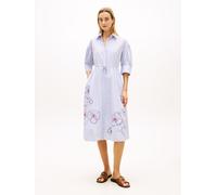 Hemdblusenkleid TOMMY HILFIGER "EMBROIDERED POPLIN SHIRT DRESS", Damen, Gr. M (40), N-Gr, misty lazuli blau stripe, Jersey, Obermaterial: 100% Baumwolle, gestreift, A-Linie, Kleider, mit Spaghetti-Trä