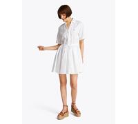 Hemdblusenkleid TOMMY HILFIGER "ESS LINEN S/S SHORT DRESS", Damen, Gr. 44, N-Gr, weiß (optic weiß), Web, Obermaterial: 100% Leinen, unifarben, relaxed fit kurz, V-Ausschnitt, Aufschlag, Kleider Hemdbl